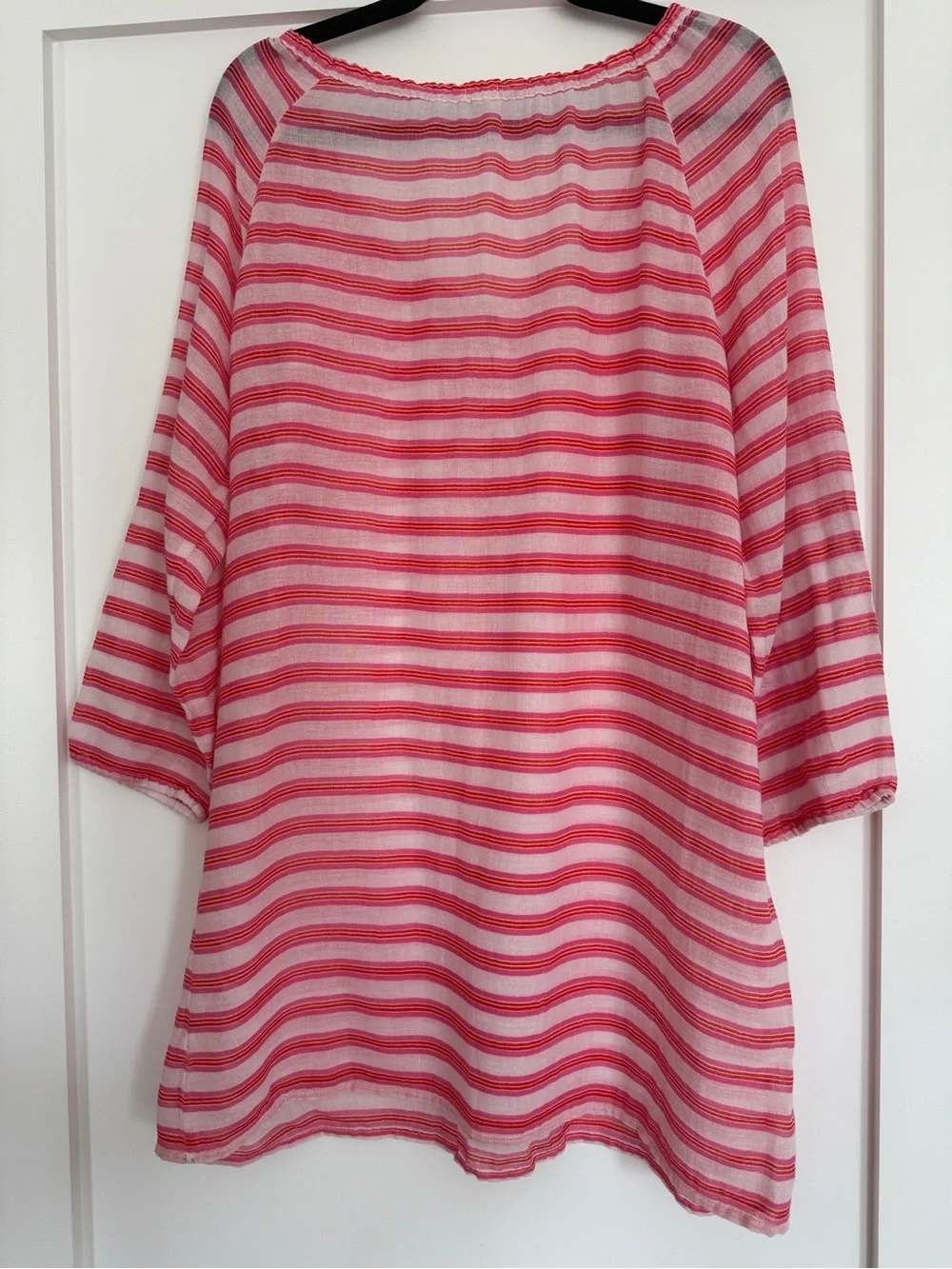 J.Crew Pink Stripe Gauze Beach Cover Up Tunic Large Lightweight Cotton